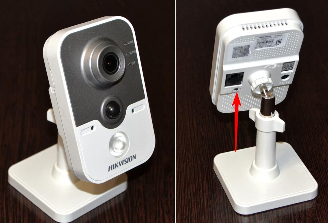 Кнопка сброса на миниатюрной IP-камере HikVision
