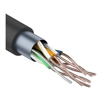 Кабель витая пара F/UTP, CAT 5e, PE, 4PR, 24AWG, OUTDOOR, SOLID, черный, (барабан) (01-0146)