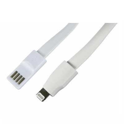 USB кабель для iPhone 5/6/7 моделей плоский силиконовый шнур, белый (18-1977)