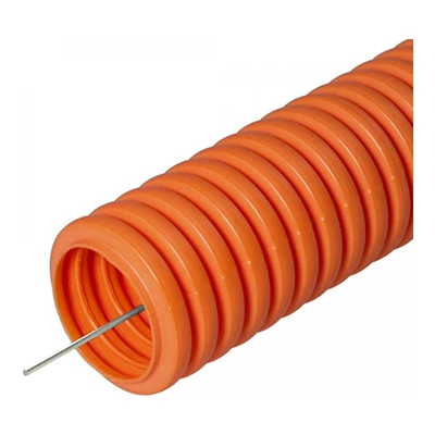 Труба гофрированная ПНД лёгкая 350 Н не распространяющая горение оранжевая с/з д25 (50м/2600м уп/пал
