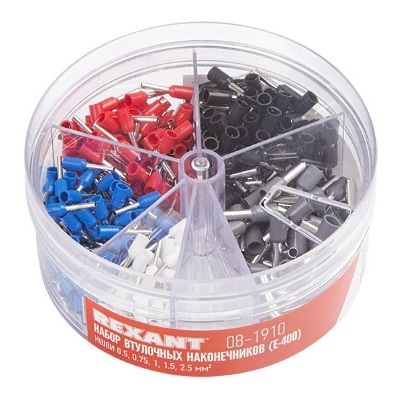 Набор втулочных наконечников НШВИ (0.5 мм²; 0.75 мм²; 1 мм²; 1.5 мм²; 2.5 мм²) в боксе (E-400) (08-1910)