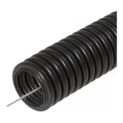 Труба гофрированная ПНД легкая 350 Н безгалогенная (HF) стойкая к ультрафиолету черная с/з d25 мм (25м/уп) (PR02.0127)