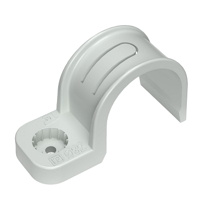 Крепеж-скоба пластиковая односторонняя для прямого монтажа атмосферостойкая серая в п/э d32 мм (25шт/375шт уп/кор) (PR13.0371)